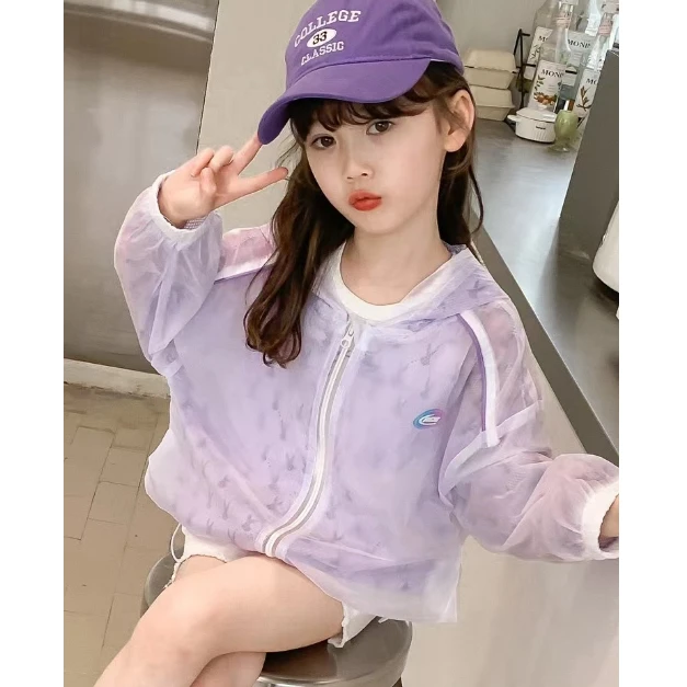 2024新款原创中大童亲子英文皮标防晒服