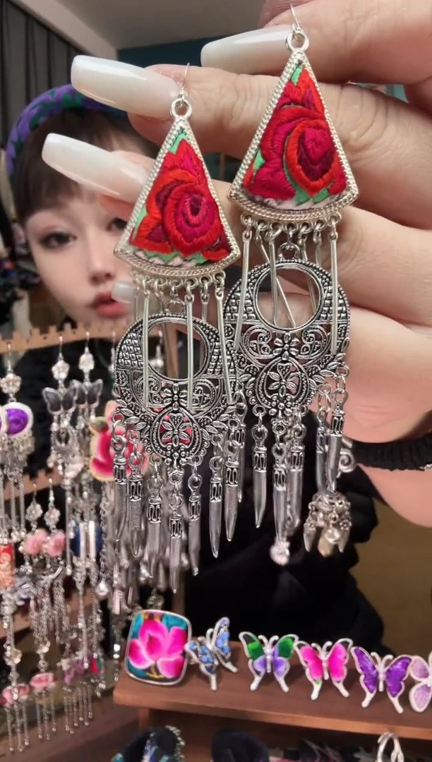 刺绣纯手工民族风刺绣耳环