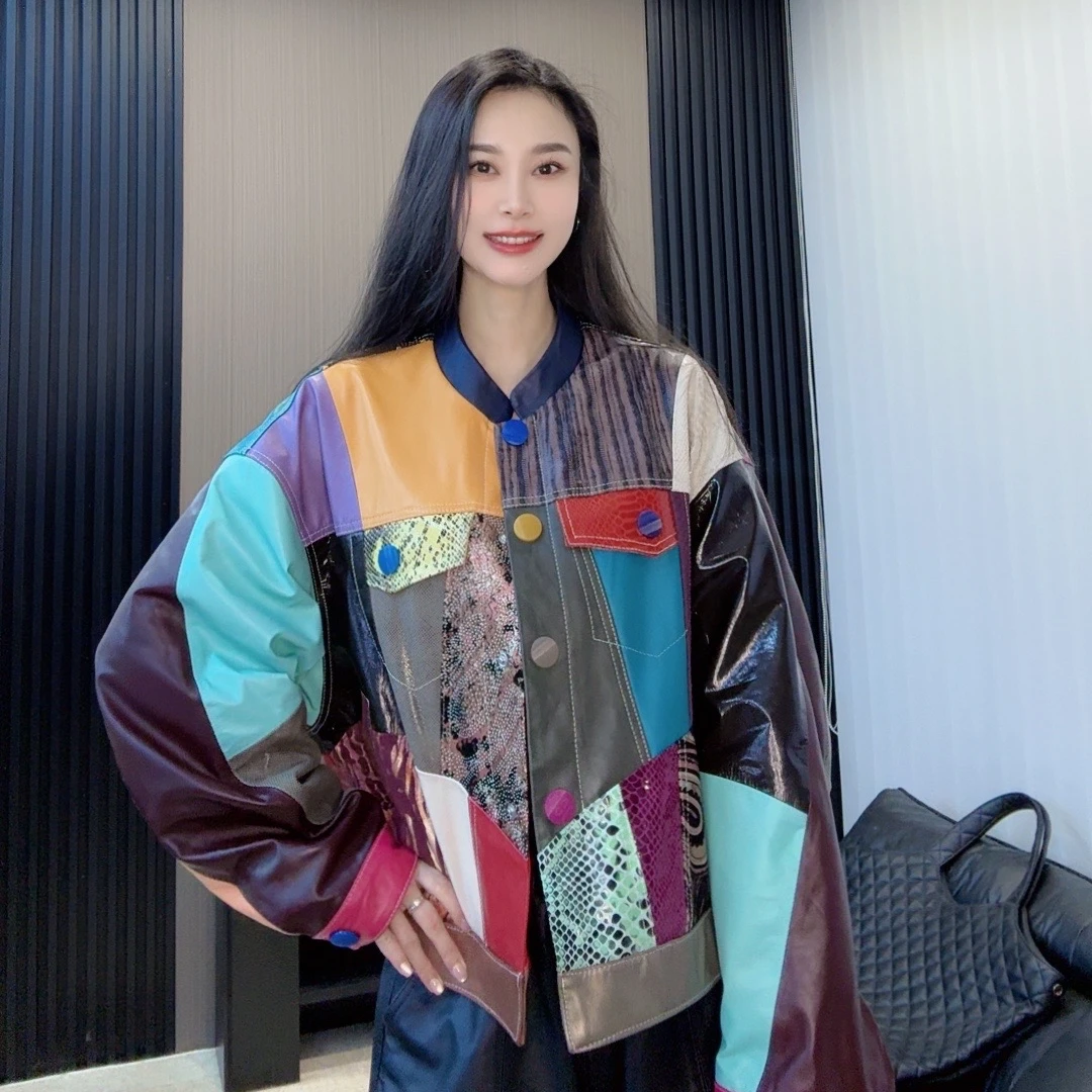 【欣欣严选】超模比例拼接真皮休闲绵羊皮设计显瘦气质冬季女士外套