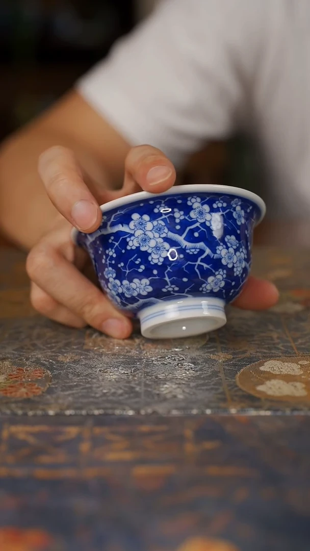 窑望青花冰梅压手杯