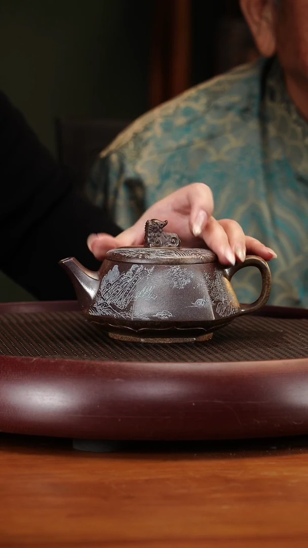 茶壶紫砂32SDH六方祥狮 高温柴烧250cc