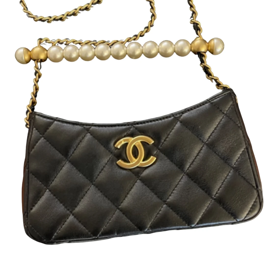 99新 Chanel/香奈儿 黑金24B珍珠手柄链条包链条包芯片款