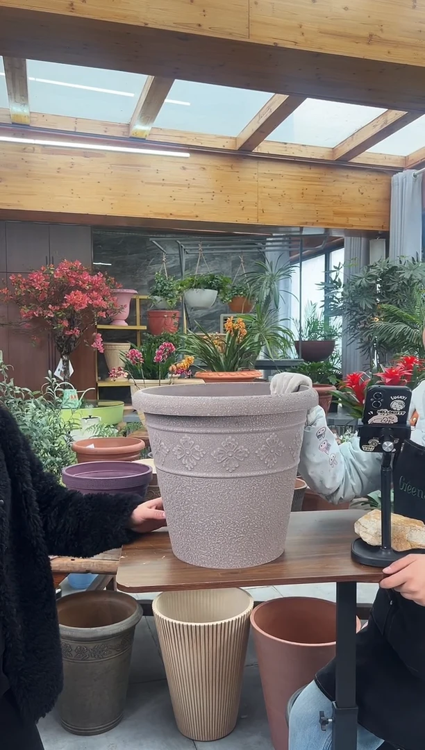 38*33/USA38-B/浅灰色手工浮雕纹理大花盆外贸尾单