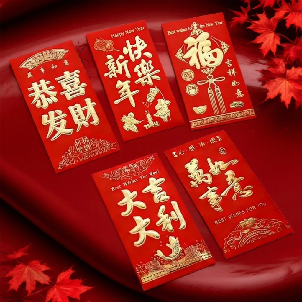 １２０个创意烫金婚礼乔迁寿宴硬纸新春过年利是封节日通用压岁红包
