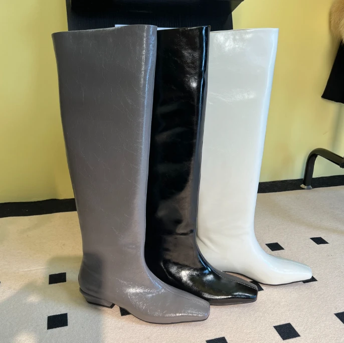 2024法式方头低跟靴子女款秋冬新款高筒时尚显瘦及膝靴女565