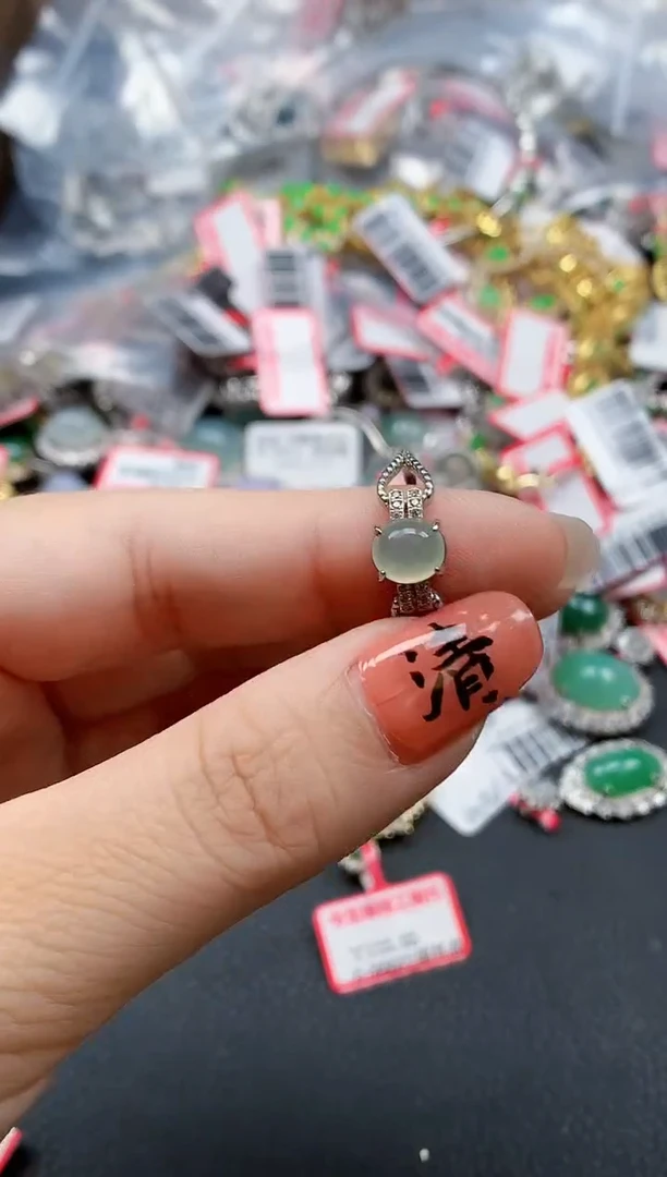银S925镶嵌戒指翡翠天然A货缅甸翡翠