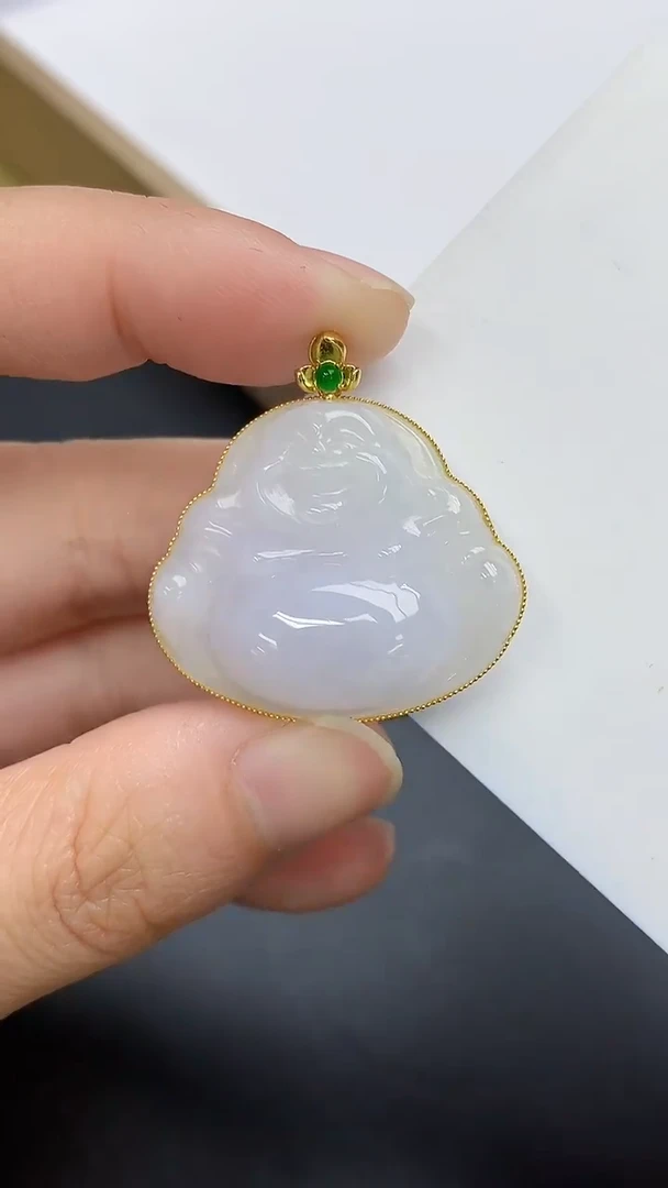 颈饰18K金镶嵌翡翠天然缅甸翡翠A货百元以上9元证书费自理