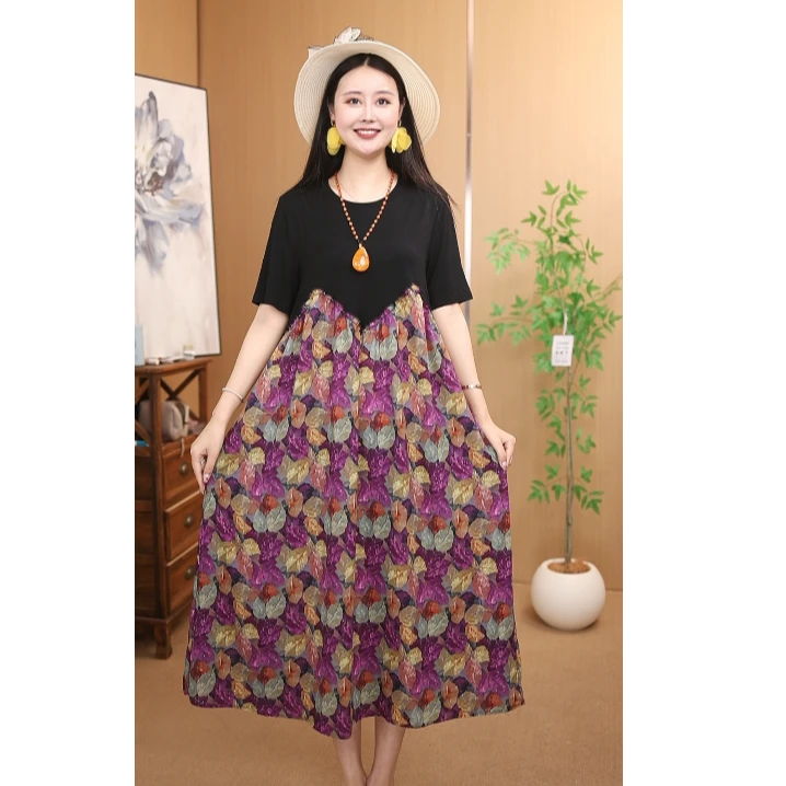 九妹原创 ●【叠翠流金】夏季宽松女士长款印花连衣裙888-21