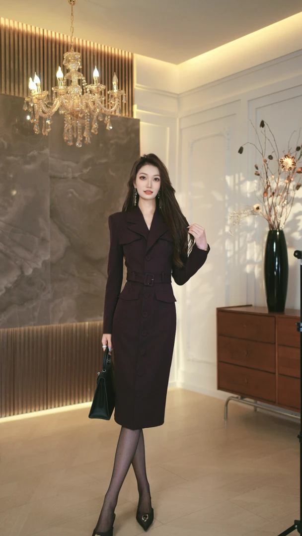 罗曼定制 高定原创设计时尚高级感秋季女西装连衣裙女长袖收腰
