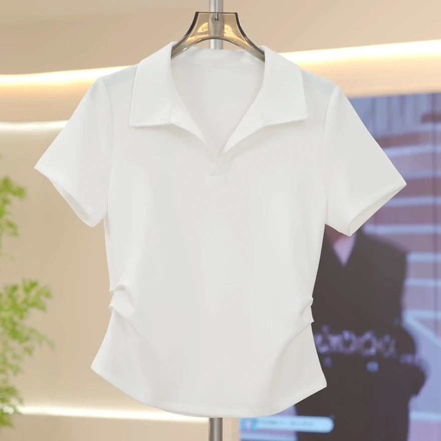 【新疆长绒棉+莱赛尔天丝】设计感正肩压褶修身显瘦短袖T恤女夏季