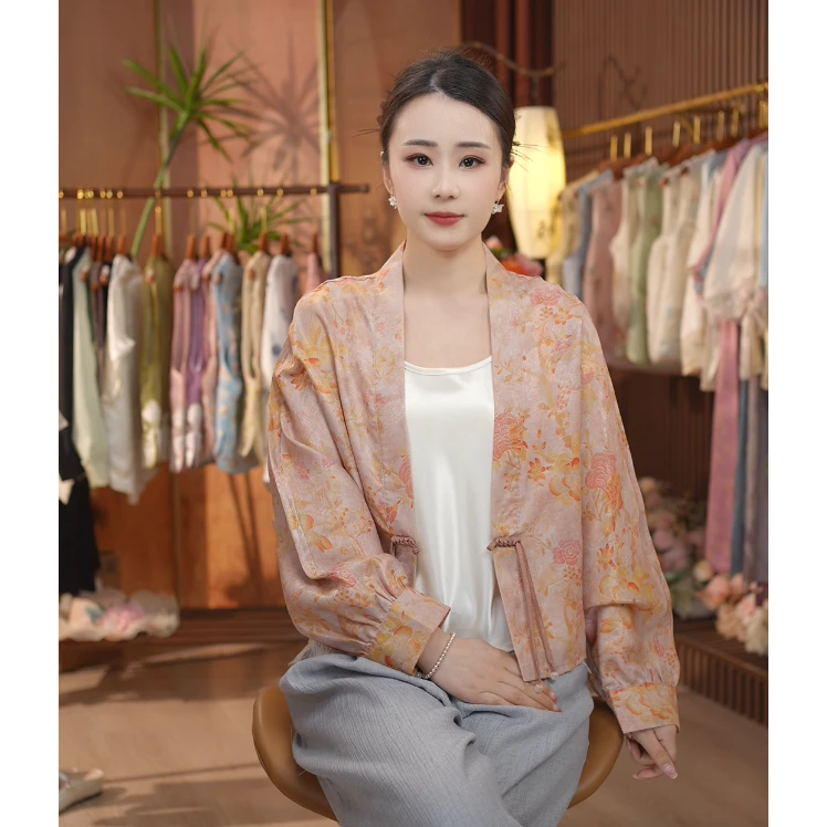 《枫无痕-外套》新中式提花V领国风休闲百搭外套