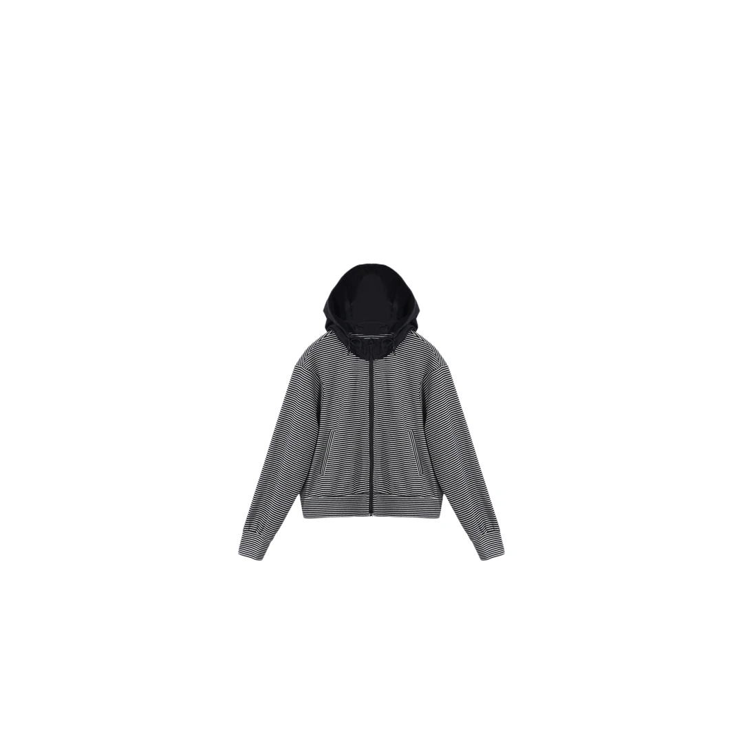 W851 2031 AD 短款连帽黑白条纹撞色拉链外套