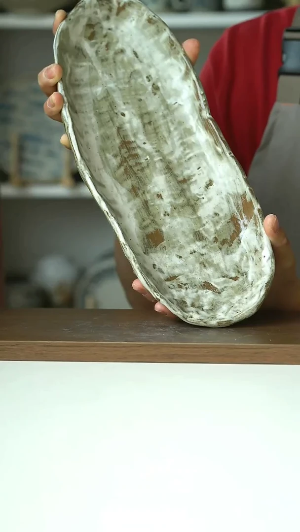 微瑕有夏若拙粗陶手作寿司盘32cm@4-2@