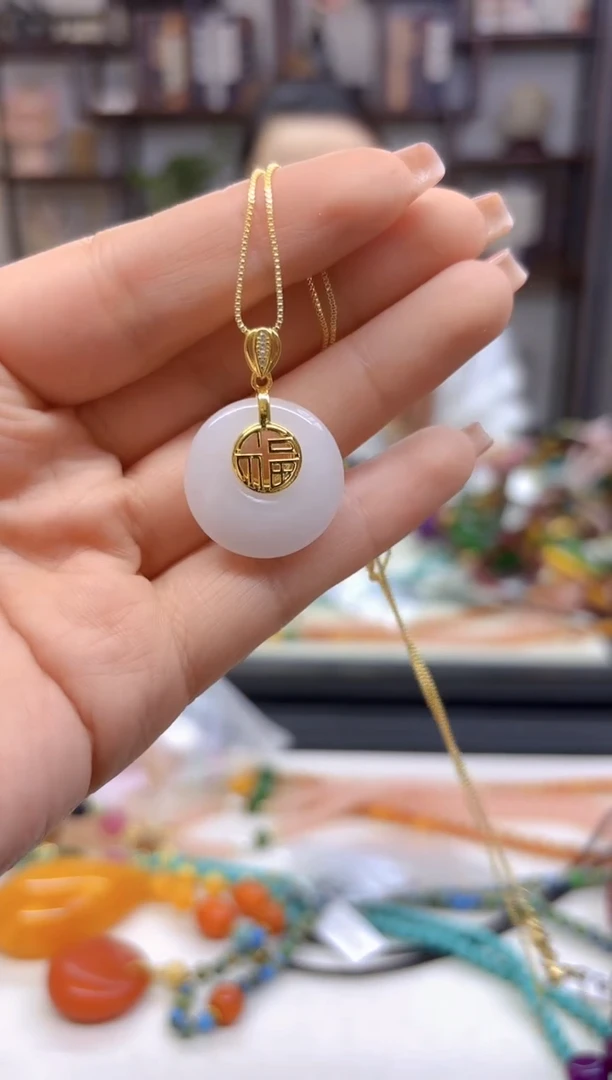 【闪购商品】和田玉（白玉）吊坠(赠链)银S925镀金镶嵌D227