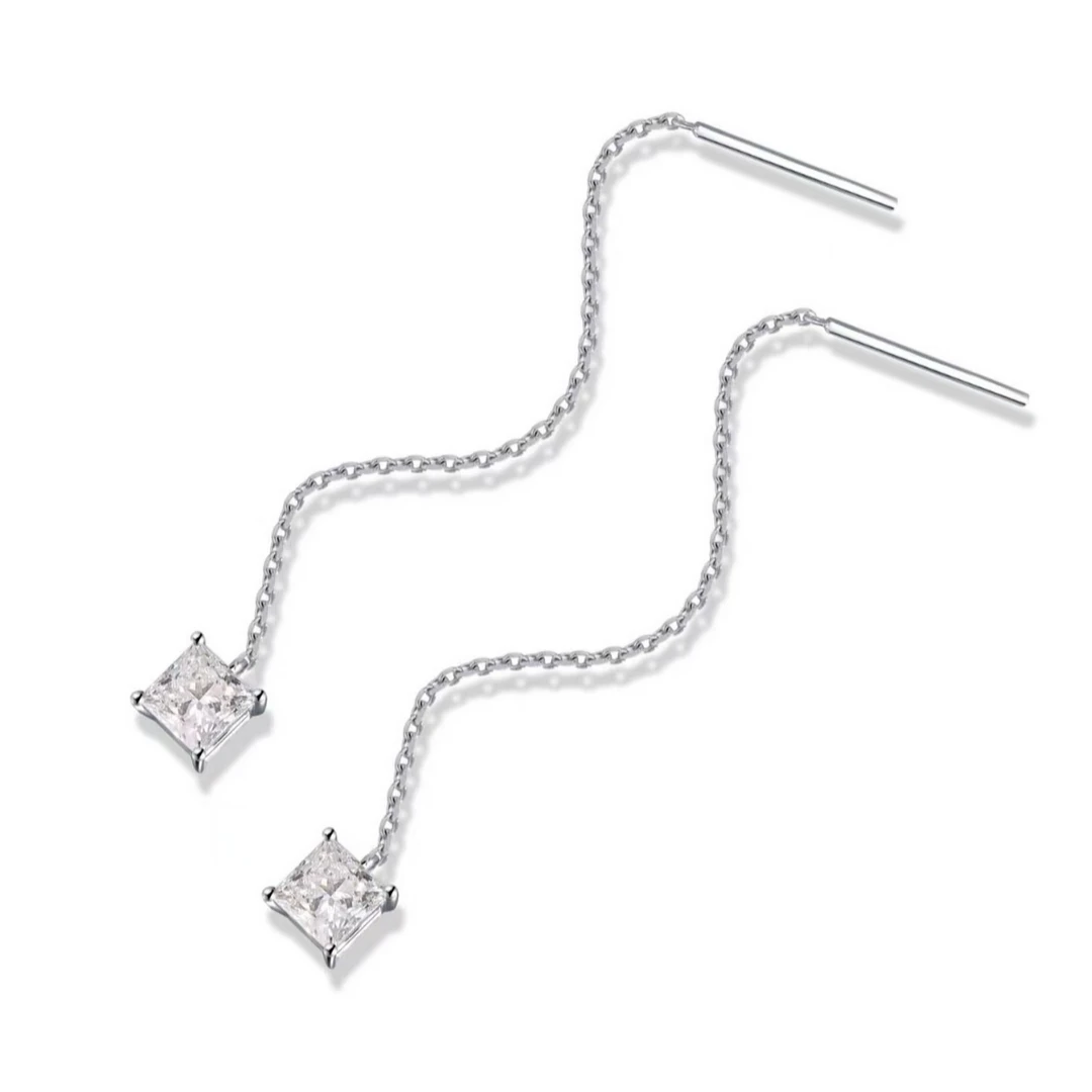 实验室培育钻石方形钻石耳线小众设计感耳钉女25年新款耳环高级感