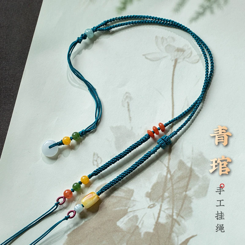 全手工编织横穿项链挂绳转运珠天珠挂绳可调节正男士天珠吊坠绳