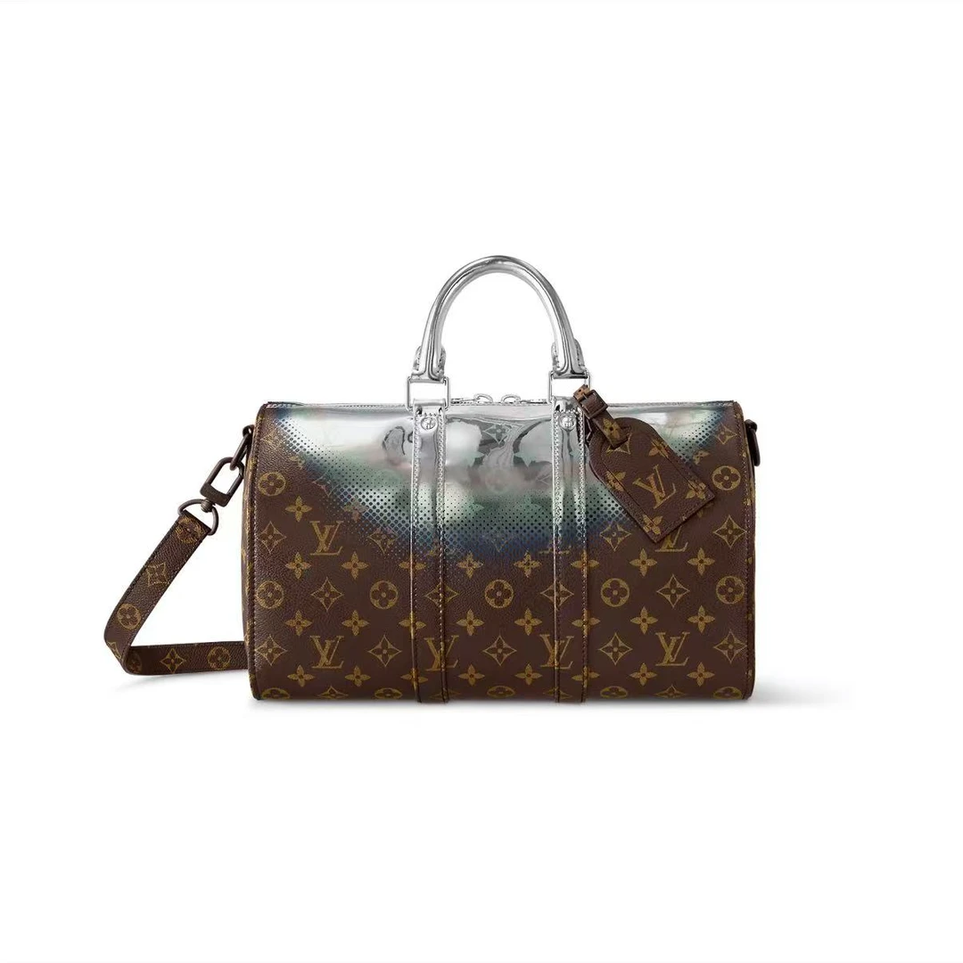 99新 LouisVuitton/路易威登 秀款keepall35 棕老花镭射渐变 芯片