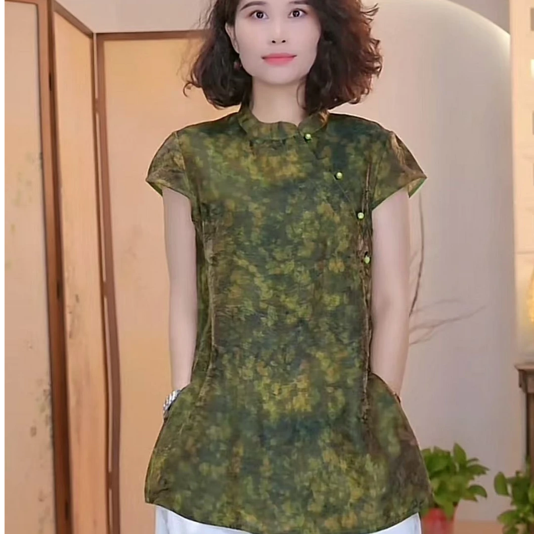 【异色罗】 新中式国风气质上衣显瘦斜襟时尚短袖百搭 103