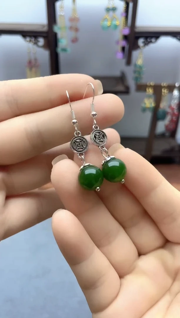 银S925镶嵌和田玉耳饰259000