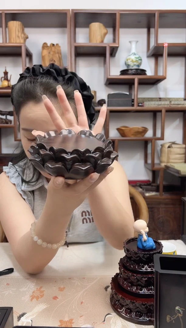 风车木（黑檀木）莲花底座内径8*4.5