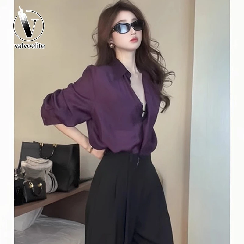 VALVOELITE法式v领衬衫女夏季高级感气质成熟风纯欲法式成熟衬衫