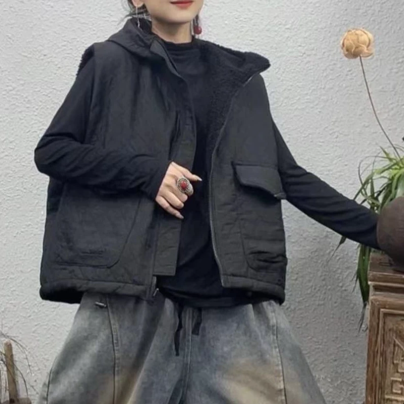 7116新款秋冬休闲百搭加绒连帽上衣马甲