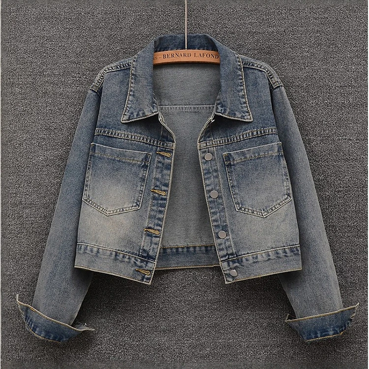 8966美式复古短款牛仔外套女春秋季小个子简约休闲款长袖百搭夹克