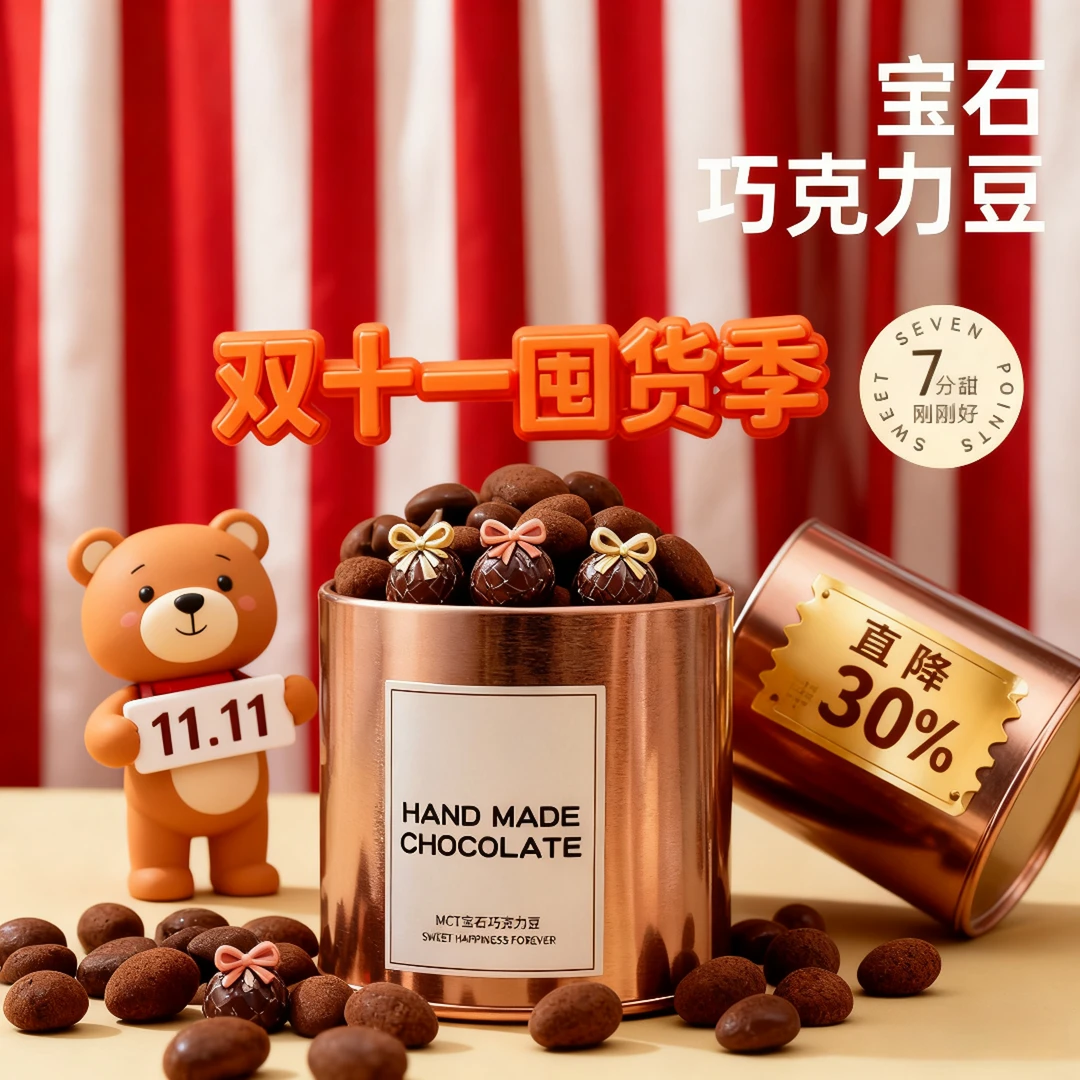 宝石巧克力豆黑巧搭配巴旦木椰子蔓越莓碧根果可可脂零食七夕礼