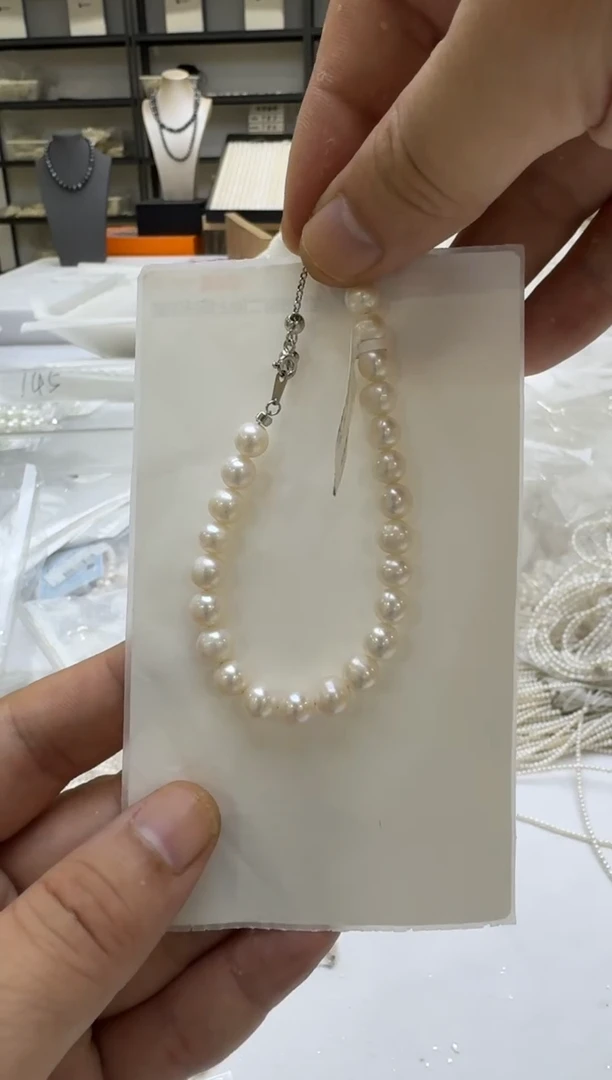 淡水珍珠手链银S925镶嵌7mm 爱心尾链