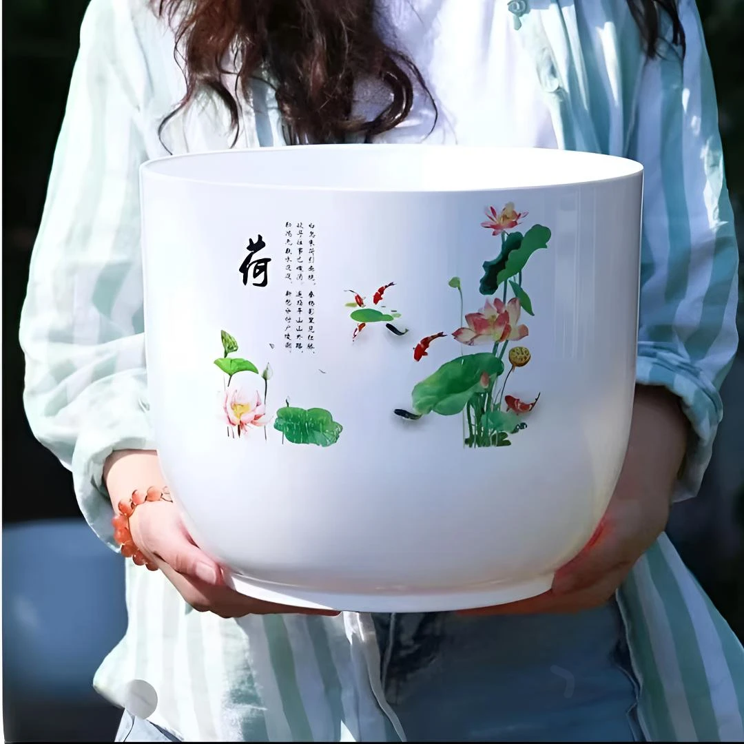 大号仿陶瓷树脂加厚无孔睡莲荷花盆水培碗莲中国风塑料树脂花盆