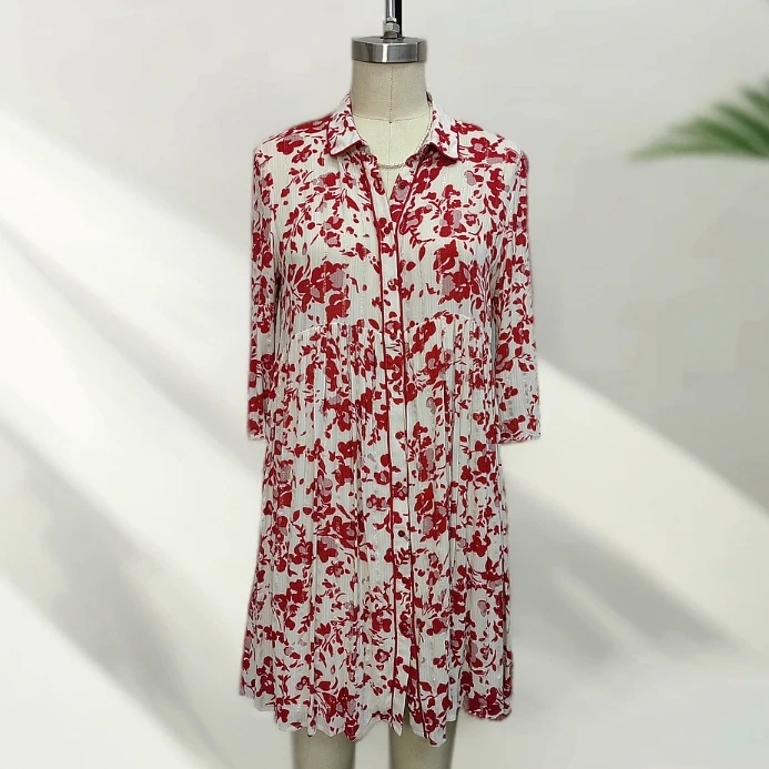 2025夏季法式短款人棉银丝印花中袖连衣裙