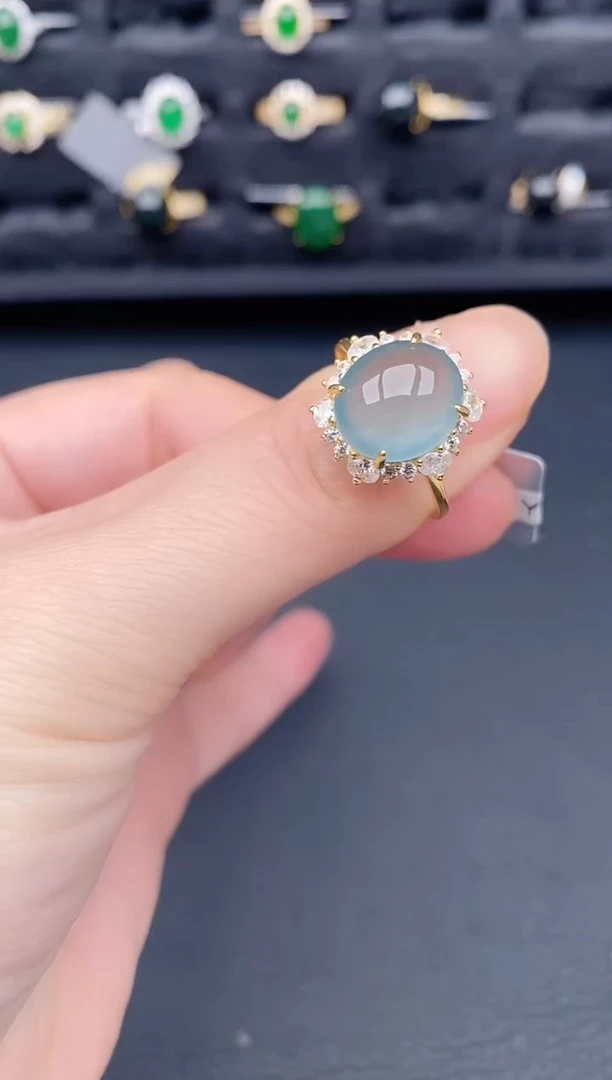 银S925镶嵌戒指翡翠天然a货翡翠173