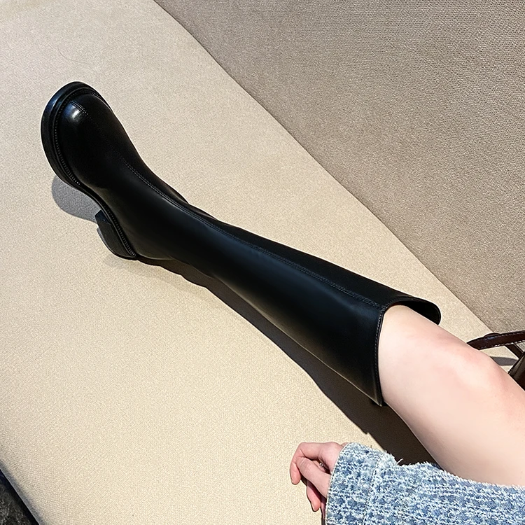 平底长靴女秋冬百搭显瘦弹力增高瘦瘦靴小个子高筒靴