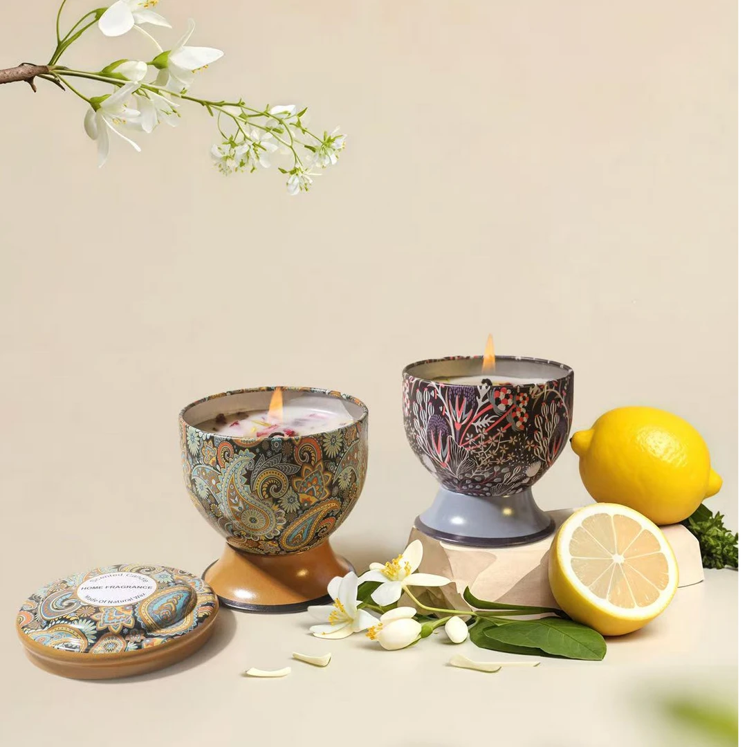 香薰干花蜡烛熏香卧室持久家用礼盒客厅摆件套装伴手结婚马口罐