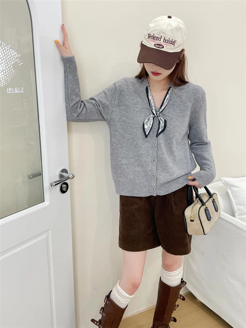 2025春秋新款温柔时尚气质慵懒风丝巾毛衣针织开衫外套女百搭上衣