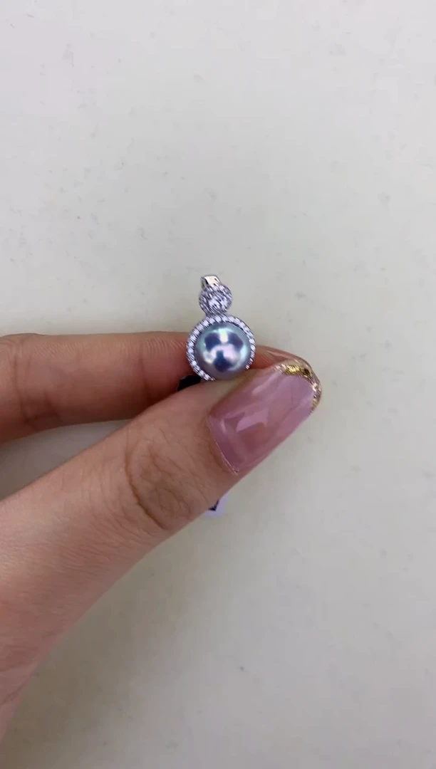 银S925镶嵌DA海水珍珠灰珠吊坠9-10MM DZ002