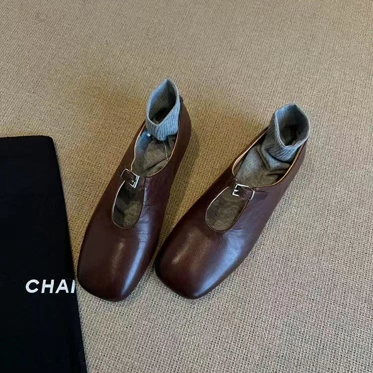 简约时髦！法式复古方头镂空平底单鞋软皮舒适内增高玛丽珍鞋859-1