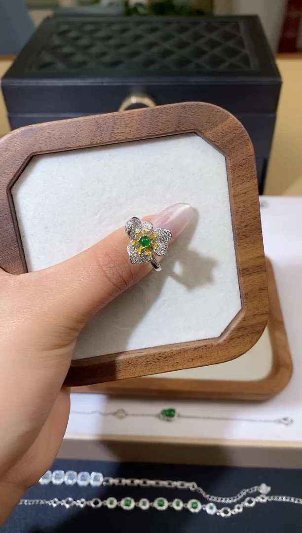 【闪购商品】翡翠戒指银S925镶嵌天然A货翡翠（多样性发一） 