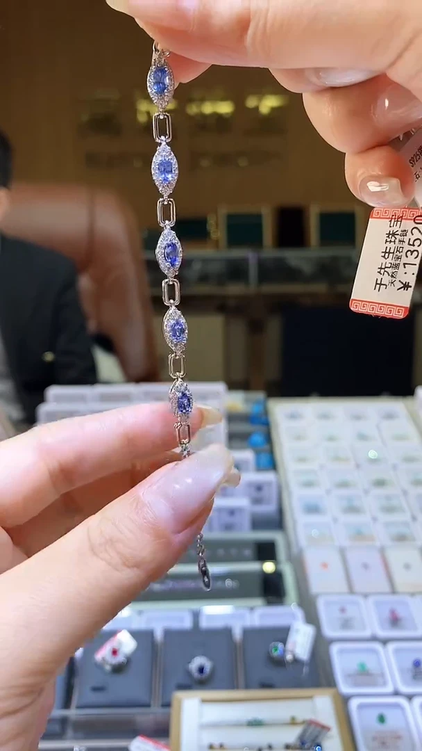 手链蓝宝石银S925镶嵌天然蓝宝石
