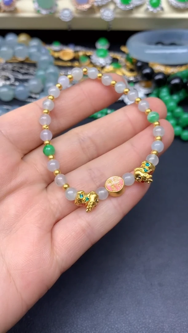 足金镶嵌手串翡翠135-雪姐翡翠天天见