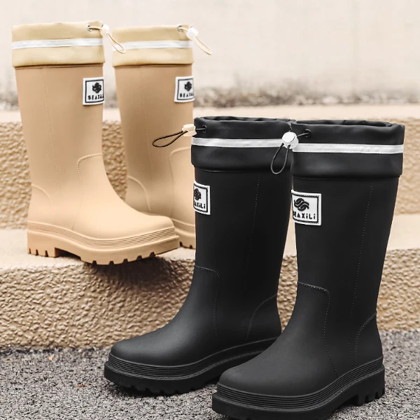 畅销日本雨鞋女款厚底中筒女士防滑束口水鞋轻便外穿水靴加绒胶鞋