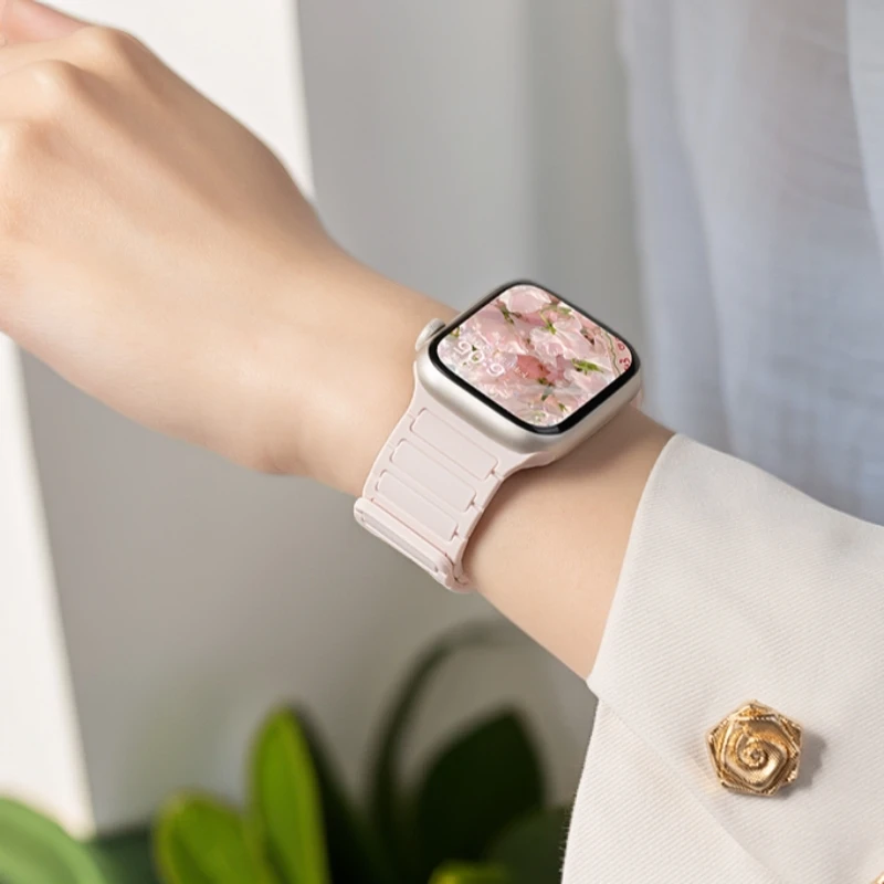 适用iwatch苹果手表s10硅胶表带applewatch9磁吸8运动se表带7工字