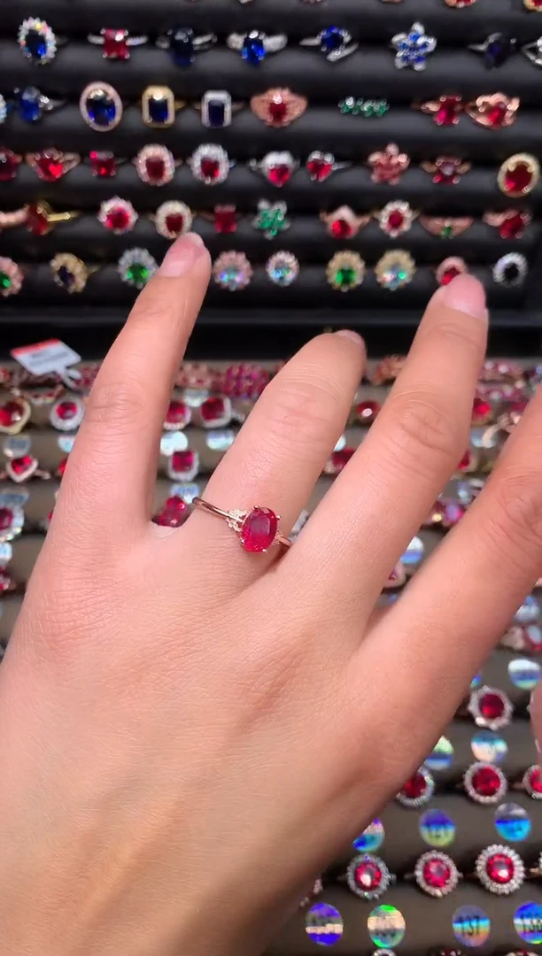 【闪购商品】红宝石戒指银S925镶嵌57