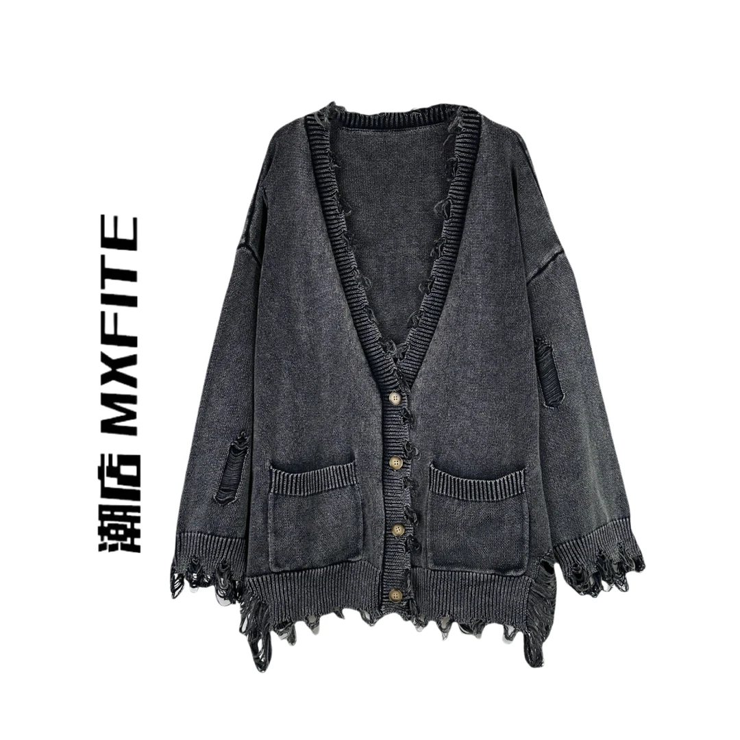 MXFITE潮店早秋新款复古做旧慵懒风针织开衫外套（RDM1121）