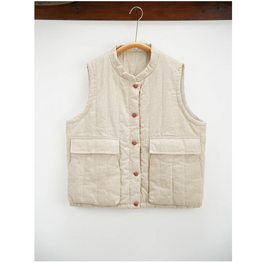 棉麻森系文艺羊毛胆背心马甲