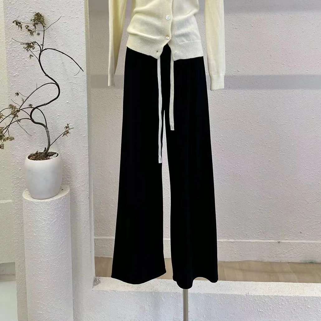 【糖霜黑巧】休闲慵懒风高腰直筒裤-3722