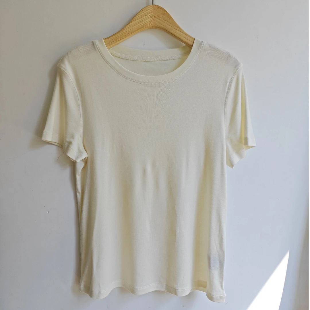 2025春夏新款天丝羊毛短袖T恤女宽松大码轻薄垂感慵懒显瘦纯色