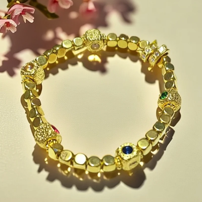 【水贝菲菲】足金999 满圈方珠小方糖编绳 欧若风