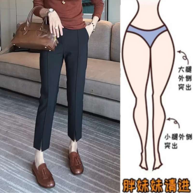 格洛森女装秋季新款梨形身材胖妹妹高腰显瘦百搭休闲舒适九分西裤