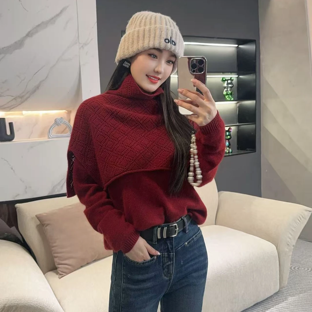 【流苏叙暖】2025冬季新款围巾两件套设计师款羊毛衫H6735